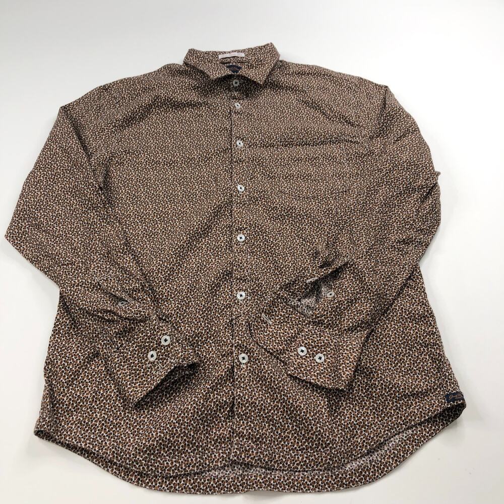Goodman Brand Medium Button Long Sleeve Casual Shirt All Over Print Brown